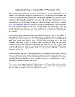 Importance of Hiring an Accountant for Self-Assessment in UK