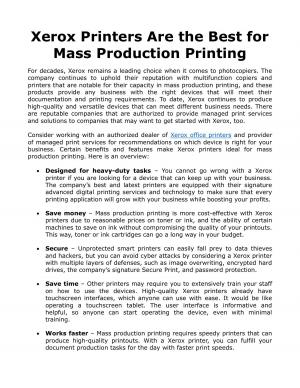 Xerox Printers Are the Best for Mass Production Printing