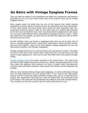 Go Retro with Vintage Eyeglass Frames