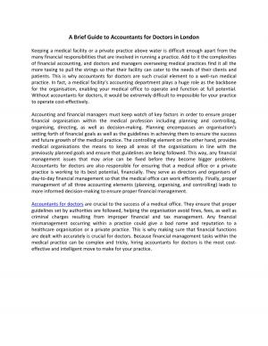 A Brief Guide to Accountants for Doctors in London