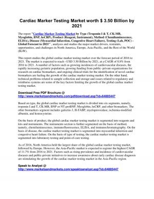 Cardiac Marker Testing Market worth 3.50 Billion USD by 2021 