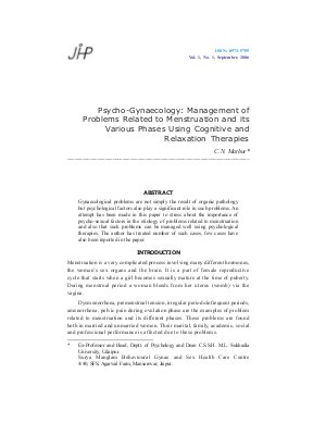 Psycho-Gynaecology: Management of Problems Related to Menstruation and its Various Phases Using Cognitive and Relaxation Therapies by C.N. Mathur