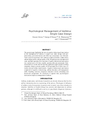 Psychological Management of Asthma: Single Case Design by Naveen Grover, George D’Souza, K. Thennarasu and V. Kumaraiah