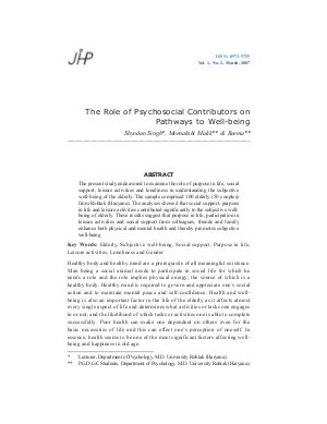 The Role of Psychosocial Contributors on Pathways to Well-being by Shyodan Singh, Meenakshi Malik & Reema