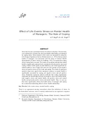 Effect of Life Events Stress on Mental Health of Managers: The Role of Coping by A.P. Singh & A.K. Singh