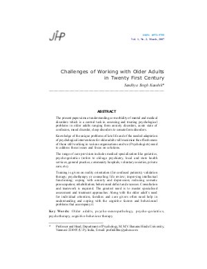 Challenges of Working with Older Adults in Twenty First Century by Sandhya Singh Kaushik