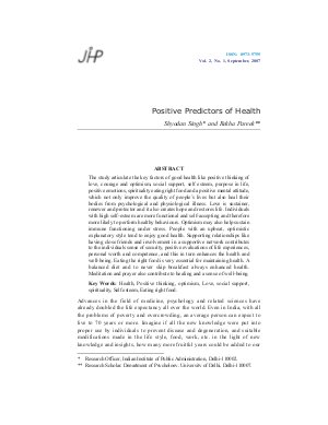 Positive Predictors of Health by Shyodan Singh and Rekha Pareek