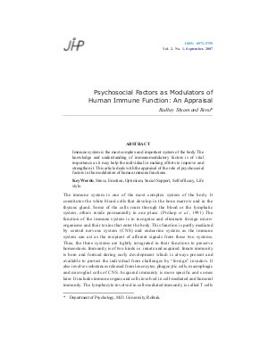 Psychosocial Factors as Modulators of Human Immune Function: An Appraisal by Radhey Shyam and Renu