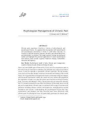 Psychological Management of Chronic Pain by S. Kumar and S. Mohanty