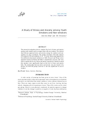 A Study of Stress and Anxiety among Youth Smokers and Non-smokers by Irfat Ara Khan and S.K. Srivastava