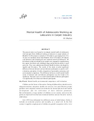 Mental Health of Adolescents Working as Labourers in Carpet Industry by M. Ghufran