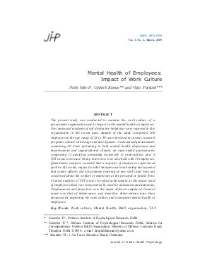 Mental Health of Employees: Impact of Work Culture by Nishi Misra, Updesh Kumar and Vijay Parkash