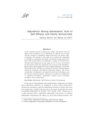 Adjustment Among Adolescents: Role of Self Efficacy and Family Environment by Mandeep Sharma and Hardeep Lal Joshi