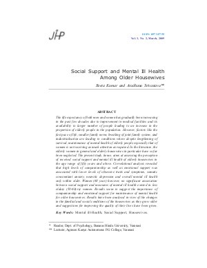 Social Support and Mental Ill Health Among Older Housewives by Reeta Kumar and Aradhana Srivastava