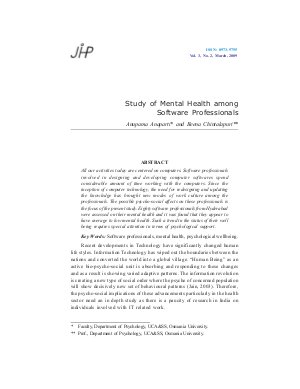 Study of Mental Health among Software Professionals by Anupama Anaparti and Beena Chintalapuri