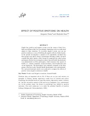 EFFECT OF POSITIVE EMOTIONS ON HEALTH by Sangeeta Trama and Harjinder Kaur