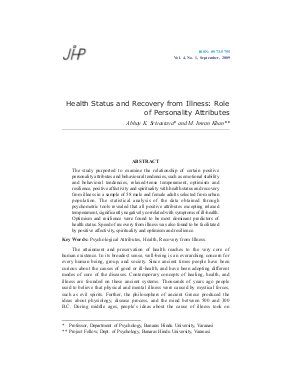 Health Status and Recovery from Illness: Role of Personality Attributes by Abhay K. Srivastava and M. Imran Khan