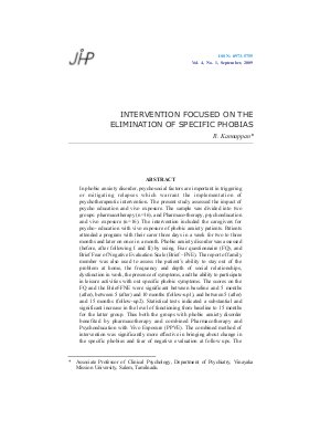 INTERVENTION FOCUSED ON THE ELIMINATION OF SPECIFIC PHOBIAS by R. Kannappan