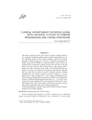 CLINICAL HYPNOTHERAPY IN PEOPLE LIVING WITH HIV/AIDS: A STUDY OF DISEASE PROGRESSION AND COPING STRATEGIES by Urmi Nanda Bishwas