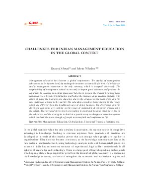 CHALLENGES FOR INDIAN MANAGEMENT EDUCATION IN THE GLOBAL CONTEXT by Tauseef Ahmad and Meeta Nihalani