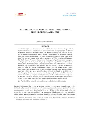 GLOBALIZATION AND ITS IMPACT ON HUMAN RESOURCE MANAGEMENT by Mihir Kumar Shome