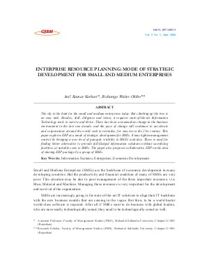 ENTERPRISE RESOURCE PLANNING: MODE OF STRATEGIC DEVELOPMENT FOR SMALL AND MEDIUM ENTERPRISES by Anil Kumar Kothari, Bichanga Walter Okibo