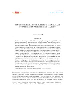 BANCASSURANCE: DISTRIBUTION CHANNELS AND STRATEGIES IN AN EMERGING MARKET by Santosh Kumar