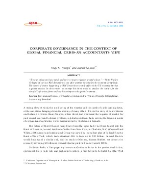 CORPORATE GOVERNANCE IN THE CONTEXT OF GLOBAL FINANCIAL CRISIS–AN ACCOUNTANTS VIEW by Vinay K. Nangia and Samiksha Jain