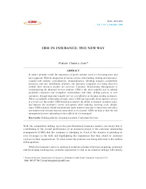 CRM IN INSURANCE: THE NEW WAY by Prakash Chandra Joshi