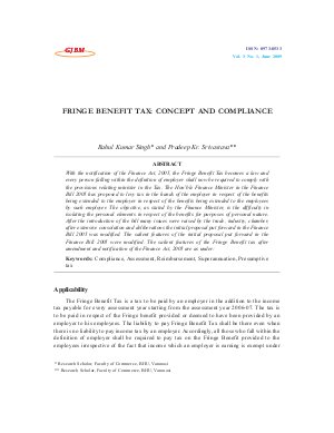 FRINGE BENEFIT TAX: CONCEPT AND COMPLIANCE by Rahul Kumar Singh and Pradeep Kr. Srivastava