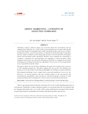 GREEN MARKETING – ATTEMPTS OF SELECTED COMPANIES by Dr. Jeet Singh and Dr. Preeti Yadav 