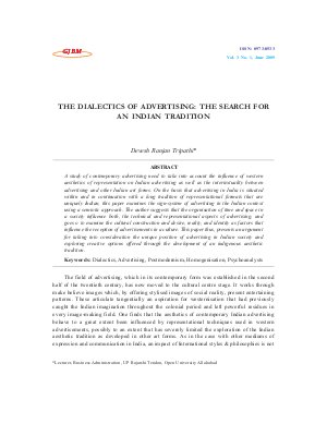 THE DIALECTICS OF ADVERTISING: THE SEARCH FOR AN INDIAN TRADITION by Devesh Ranjan Tripathi