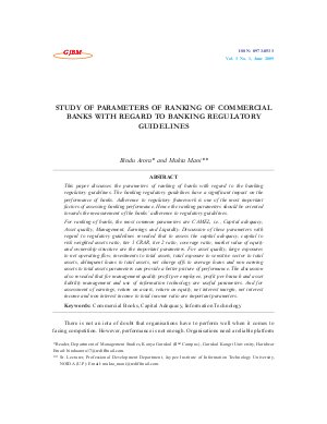 STUDY OF PARAMETERS OF RANKING OF COMMERCIAL BANKS WITH REGARD TO BANKING REGULATORY GUIDELINES by Bindu Arora and Mukta Mani