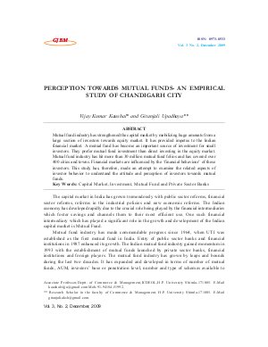 PERCEPTION TOWARDS MUTUAL FUNDS- AN EMPIRICAL STUDY OF CHANDIGARH CITY by Vijay Kumar Kaushal and Gitanjali Upadhaya