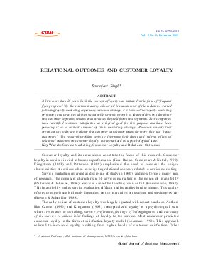RELATIONAL OUTCOMES AND CUSTOMER LOYALTY by Saranjeet Singh