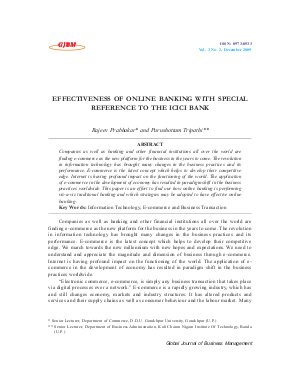 EFFECTIVENESS OF ONLINE BANKING WITH SPECIAL REFERENCE TO THE ICICI BANK by Rajeev Prabhakar and Purushottam Tripathi