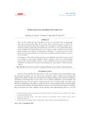 E-GOVERNANCE FOR GREEN GOVERNANCE by Manisha K. Deep, G. Sahoo and Aman K. Deep