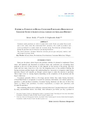 EMPIRICAL EVIDENCE OF RURAL CONSUMER PURCHASING BEHAVIOUR OF GROCERY ITEMS IN AGRICULTURAL FAMILIES OF ADILABAD DISTRICT Nainar. Reddy. P. and Dr. D. Raghunatha Reddy