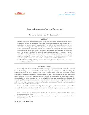 ROLE OF EMOTIONS IN SERVICE ENCOUNTER by Dr. Meera Mathur, and Dr. Sheenu Jain