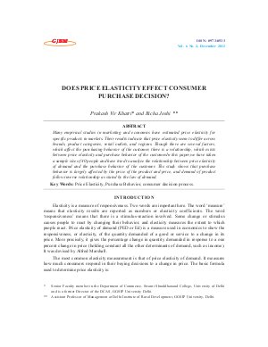 DOES PRICE ELASTICITY EFFECT CONSUMER PURCHASE DECISION? by Prakash Vir Khatri and Richa Joshi 