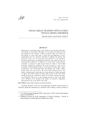SOCIAL SKILLS TRAINING WITH A CHILD WITH LEARNING DISORDER by Parisha Jijina and Uday K. Sinha