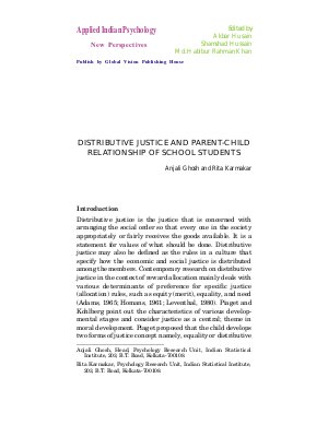 DISTRIBUTIVE JUSTICE AND PARENT-CHILD RELATIONSHIP OF SCHOOL STUDENTS by Anjali Ghosh and Rita Karmakar