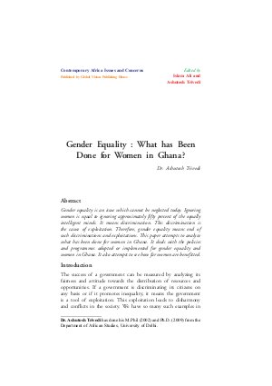 Gender Equality : What has Been Done for Women in Ghana? by Dr. Ashutosh Trivedi