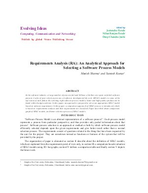 Requirements Analysis (RA): An Analytical Approach for Selecting a Software Process Models by Manish Sharma and Santosh Kumar