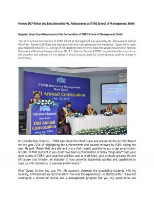Former DGP-Bihar and Educationalist Mr. Abhayanand at FORE School of Management, Delhi
